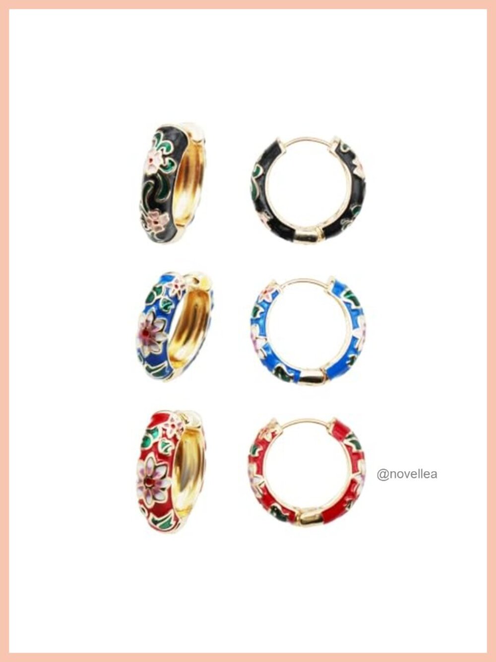 Vintage Cloisonne Enamel Floral Hoop Earrings for Women Hypoallergenic Metal